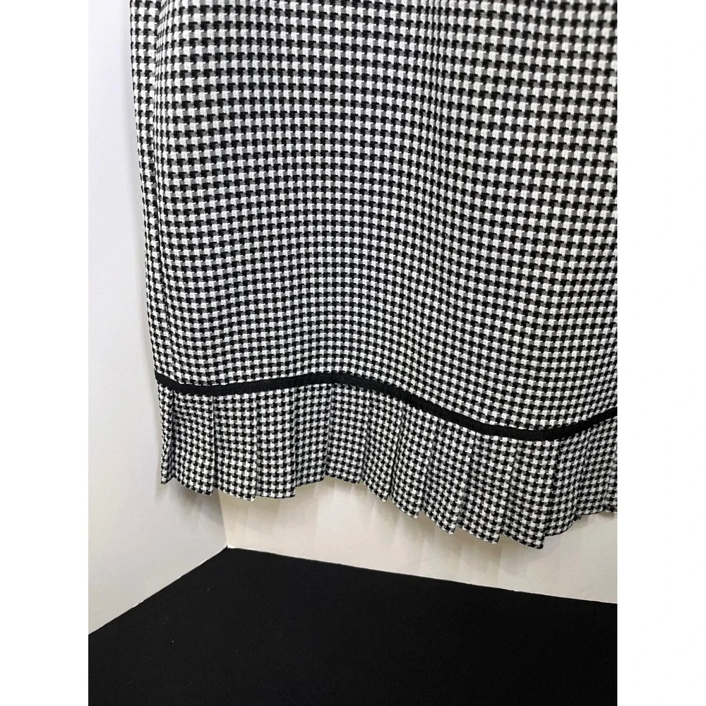 Houndstooth Pleated Hem Skirt Black White Ribbon Bow Trim Size 16W
